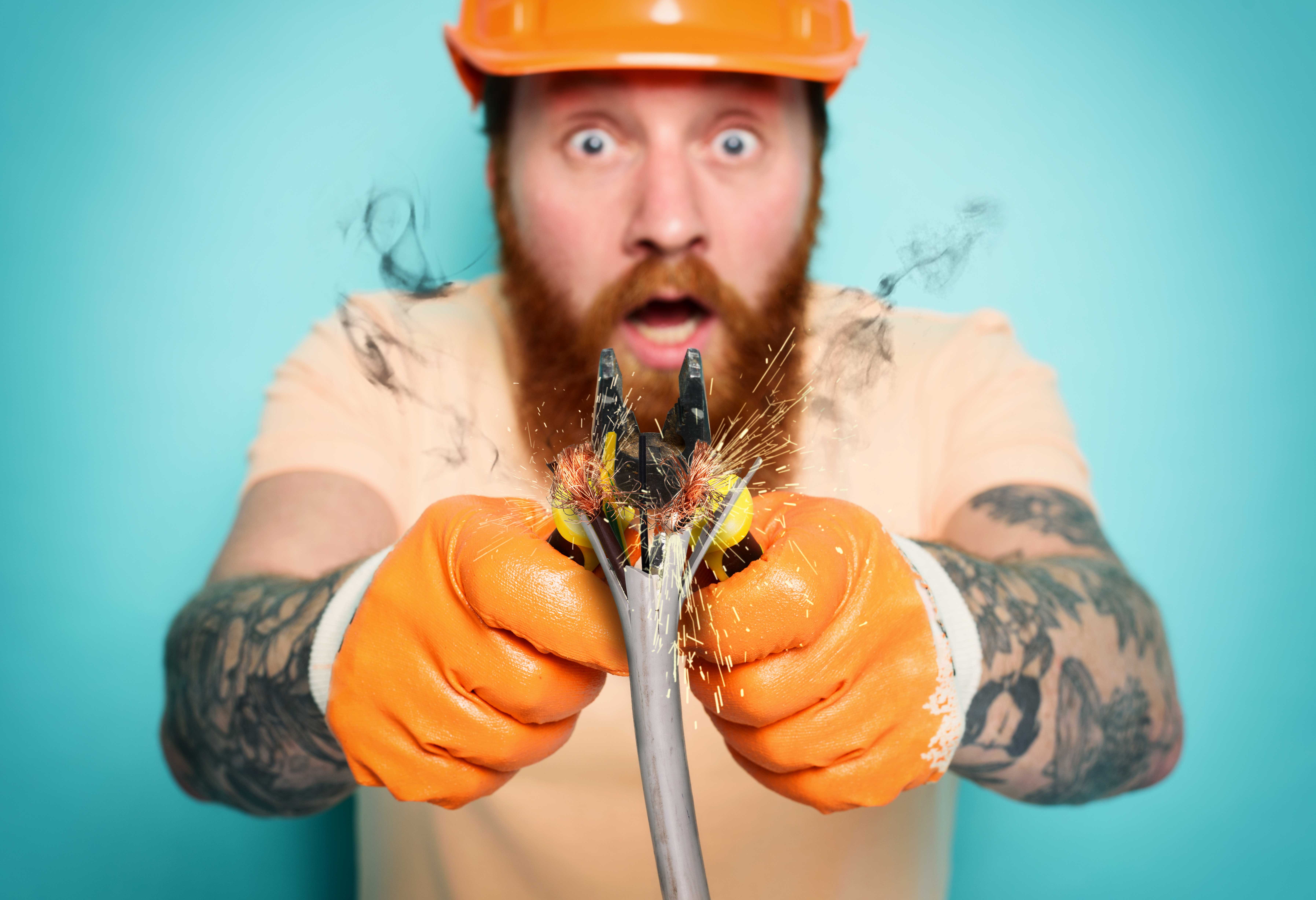 Incompetent worker electrician is unsure about his work